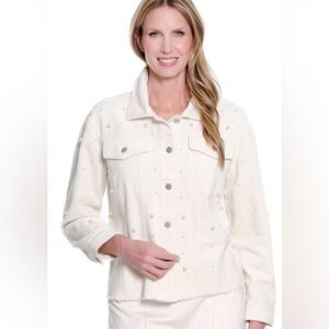Multiples embellished pearl courdory Jean jacket